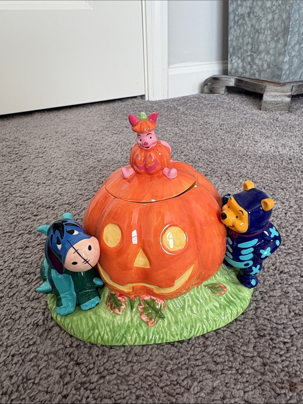 Vintage DISNEY STORE Halloween Cookie Jar Pooh Piglet Eeyore in Costumes